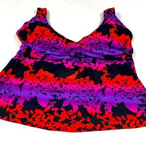 Fashion Bug Red Purple Black Floral Swim Tankini Top